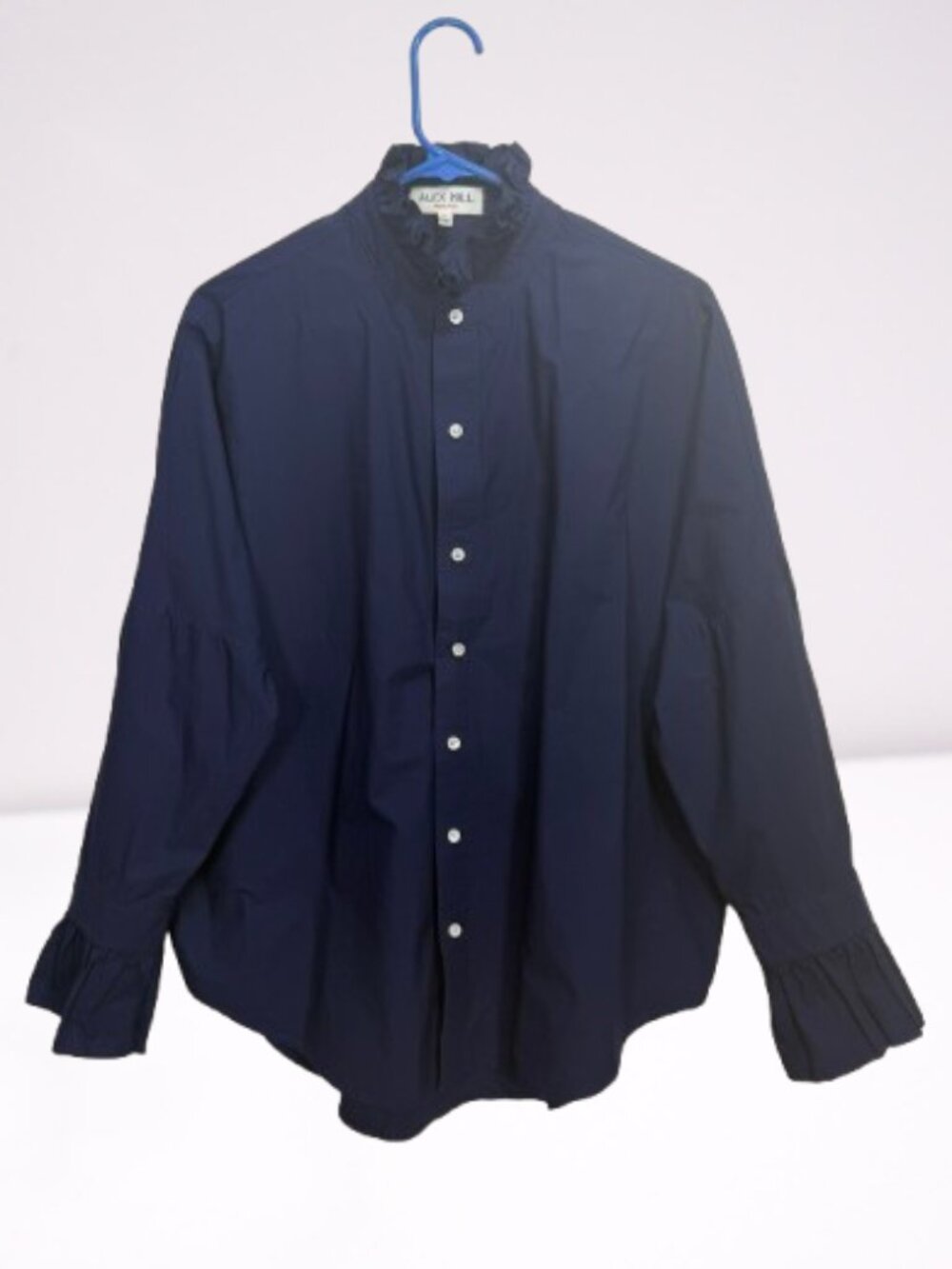 Alex Mill NWOT Easy Paper Poplin Ruffle Shirt Size M in Navy - Picture 4 of 12